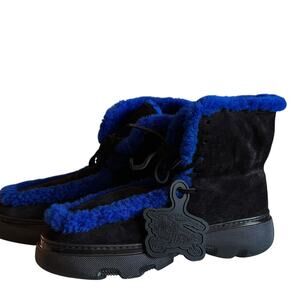 Burberry NWT Blue/Black Shearling Embellished Suede Creeper Boot